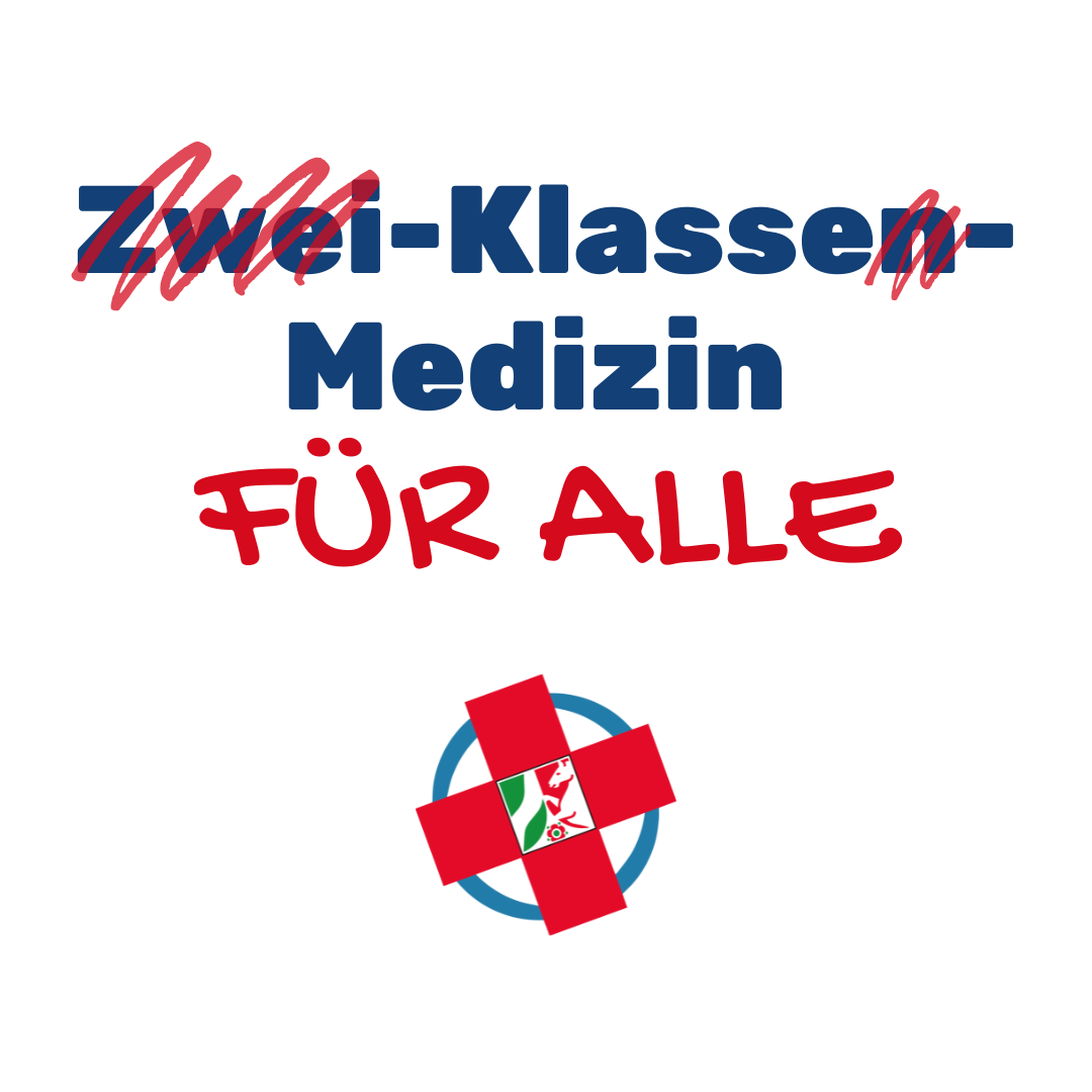 Text: Zwei-Klassen-Medizin für Alle!</p>
<p>Der Satz ist so überkritzelt, dass nur "Klasse Medizin für alle!" zu lesen ist